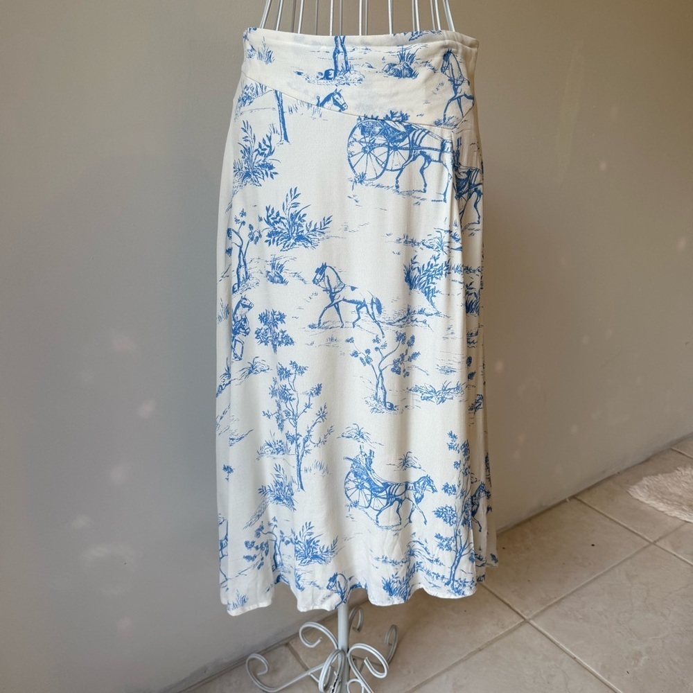 Nümph Nuarizilla Blue Toile novelty Print Midi Skirt White blue Viscose SZ 36/S